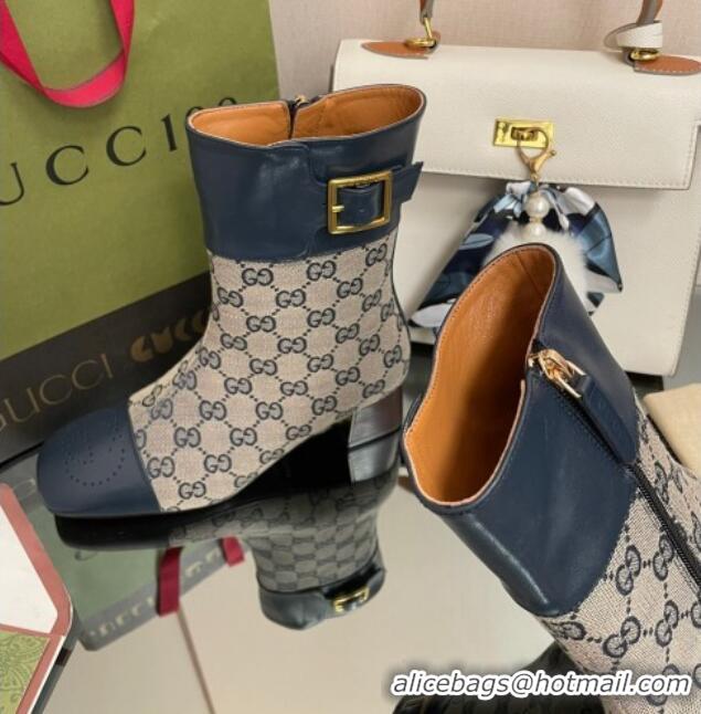 Sumptuous Gucci GG Canvas Ankle Boots 4.5cm with Buckle Grey/Blue 090899