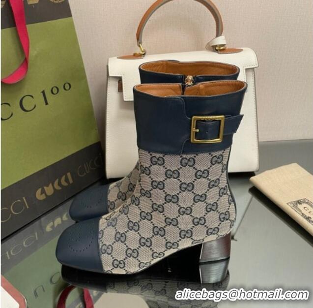 Sumptuous Gucci GG Canvas Ankle Boots 4.5cm with Buckle Grey/Blue 090899