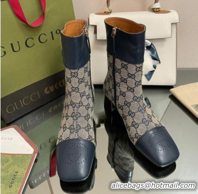 Sumptuous Gucci GG Canvas Ankle Boots 4.5cm with Buckle Grey/Blue 090899