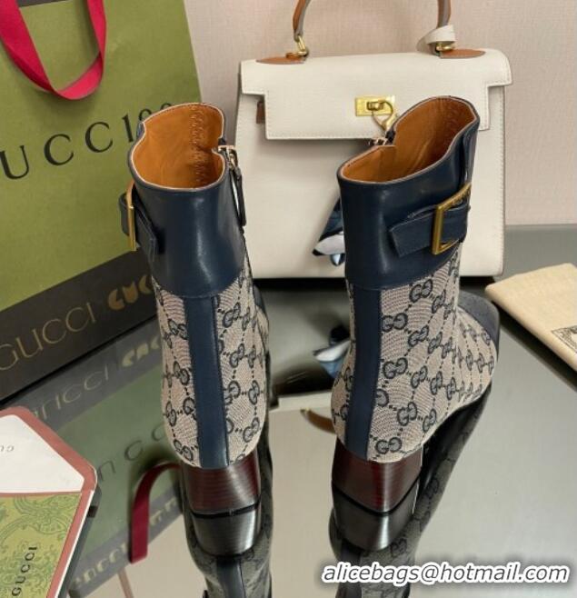 Sumptuous Gucci GG Canvas Ankle Boots 4.5cm with Buckle Grey/Blue 090899