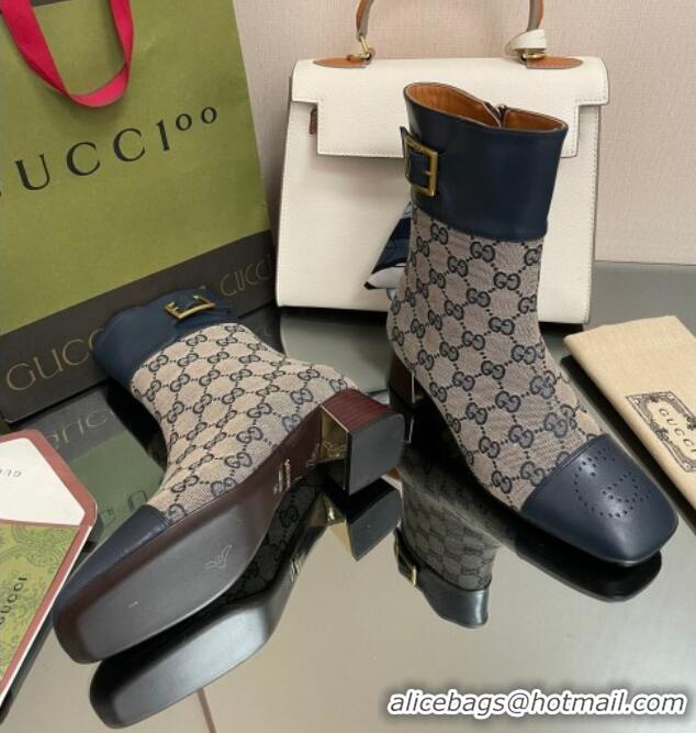 Sumptuous Gucci GG Canvas Ankle Boots 4.5cm with Buckle Grey/Blue 090899