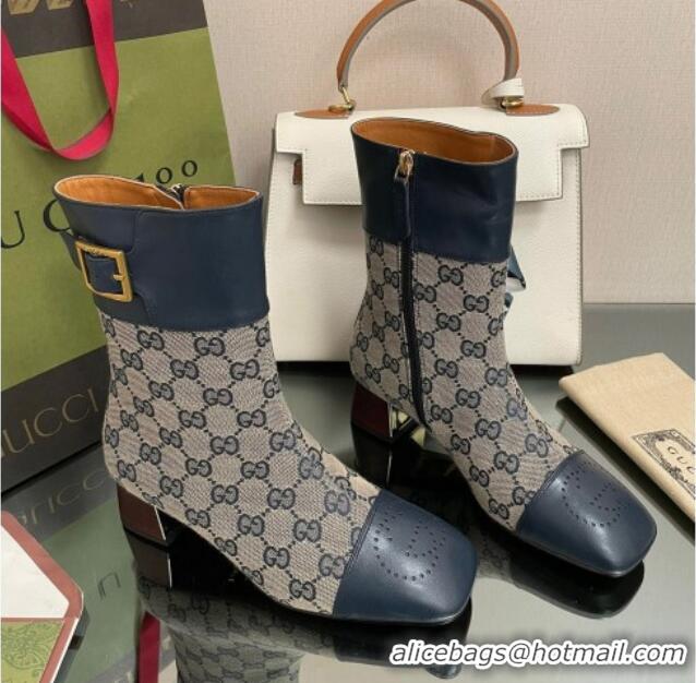 Sumptuous Gucci GG Canvas Ankle Boots 4.5cm with Buckle Grey/Blue 090899