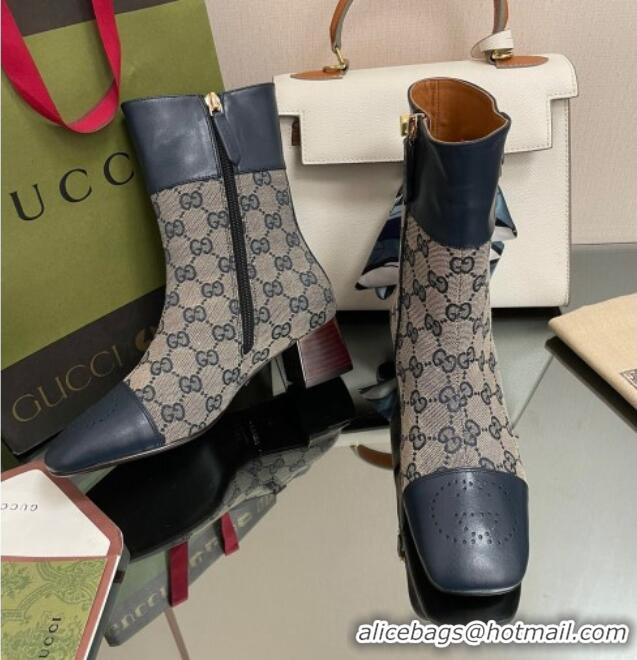 Sumptuous Gucci GG Canvas Ankle Boots 4.5cm with Buckle Grey/Blue 090899