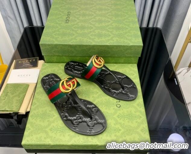 Charming Gucci Leather Flat Thong Sandals with GG Web 091240