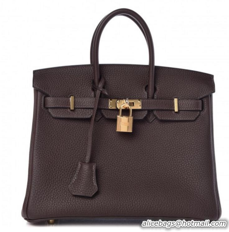 ​Top Quality Hermes Birkin 25cm Bag in Togo Calfskin H25 Chocolate/Gold