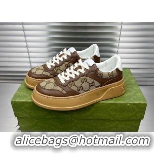 Best Grade Gucci GG Canvas and Leather Sneakers Brown 092160