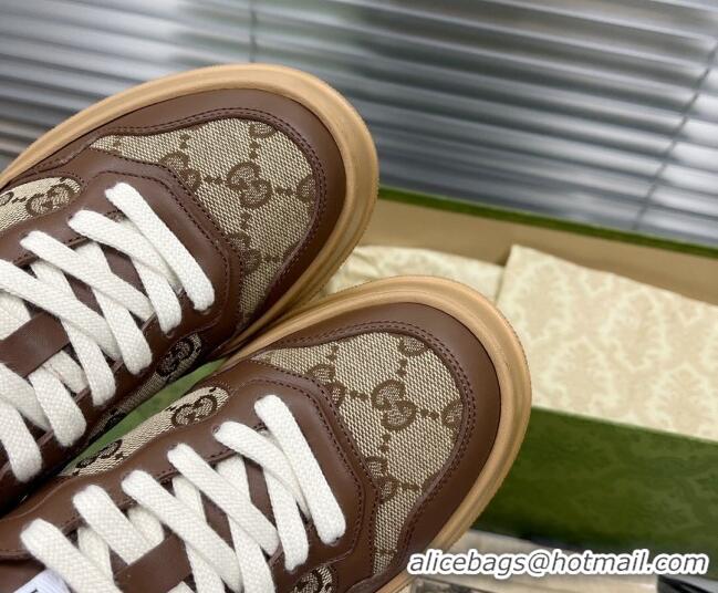 Best Grade Gucci GG Canvas and Leather Sneakers Brown 092160