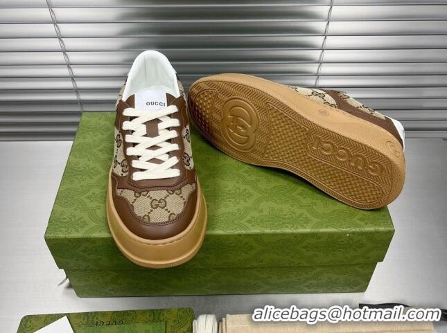 Best Grade Gucci GG Canvas and Leather Sneakers Brown 092160