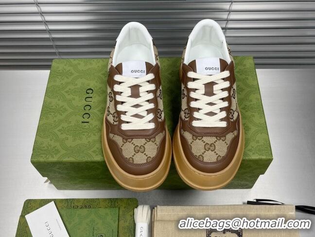 Best Grade Gucci GG Canvas and Leather Sneakers Brown 092160