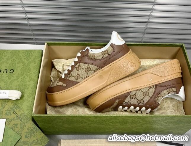 Best Grade Gucci GG Canvas and Leather Sneakers Brown 092160