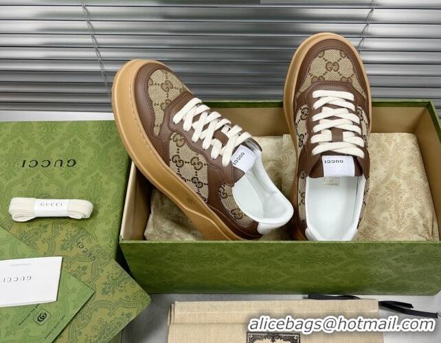 Best Grade Gucci GG Canvas and Leather Sneakers Brown 092160