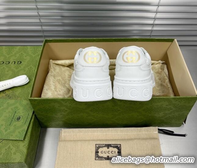 Best Product Gucci GG Leather Sneakers All White 092161