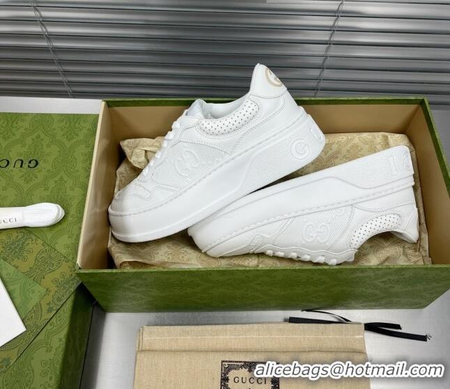 Best Product Gucci GG Leather Sneakers All White 092161