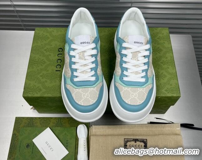 Top Design Gucci GG Canvas and Leather Sneakers Blue 092163