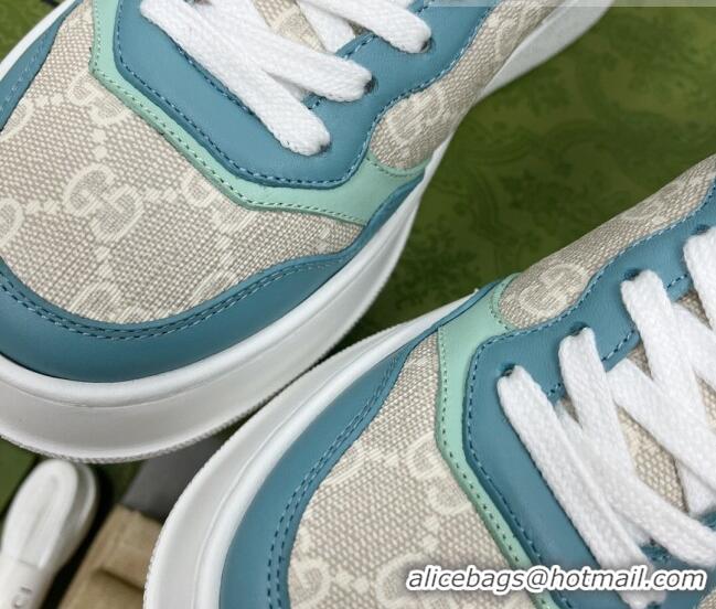 Top Design Gucci GG Canvas and Leather Sneakers Blue 092163