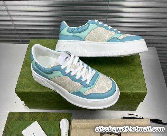 Top Design Gucci GG Canvas and Leather Sneakers Blue 092163