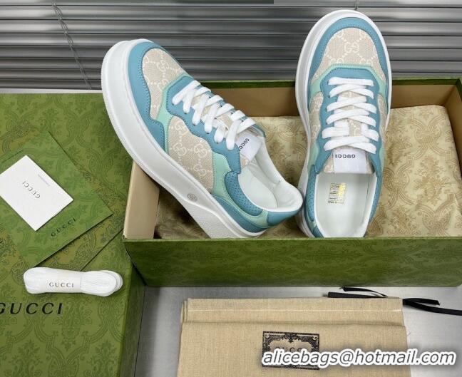 Top Design Gucci GG Canvas and Leather Sneakers Blue 092163