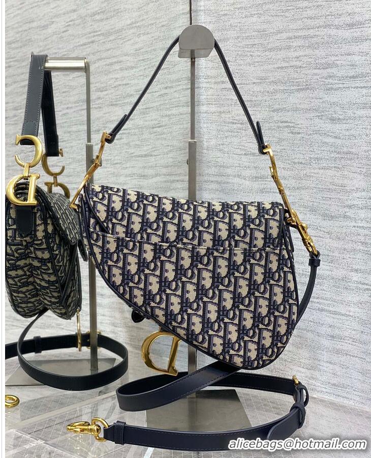 Top Quality Dior Saddle Bag with Strap Oblique Jacquard M0488 Blue