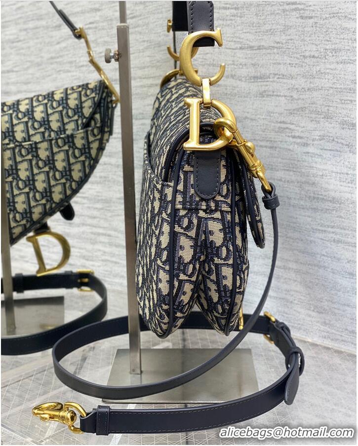 Top Quality Dior Saddle Bag with Strap Oblique Jacquard M0488 Blue