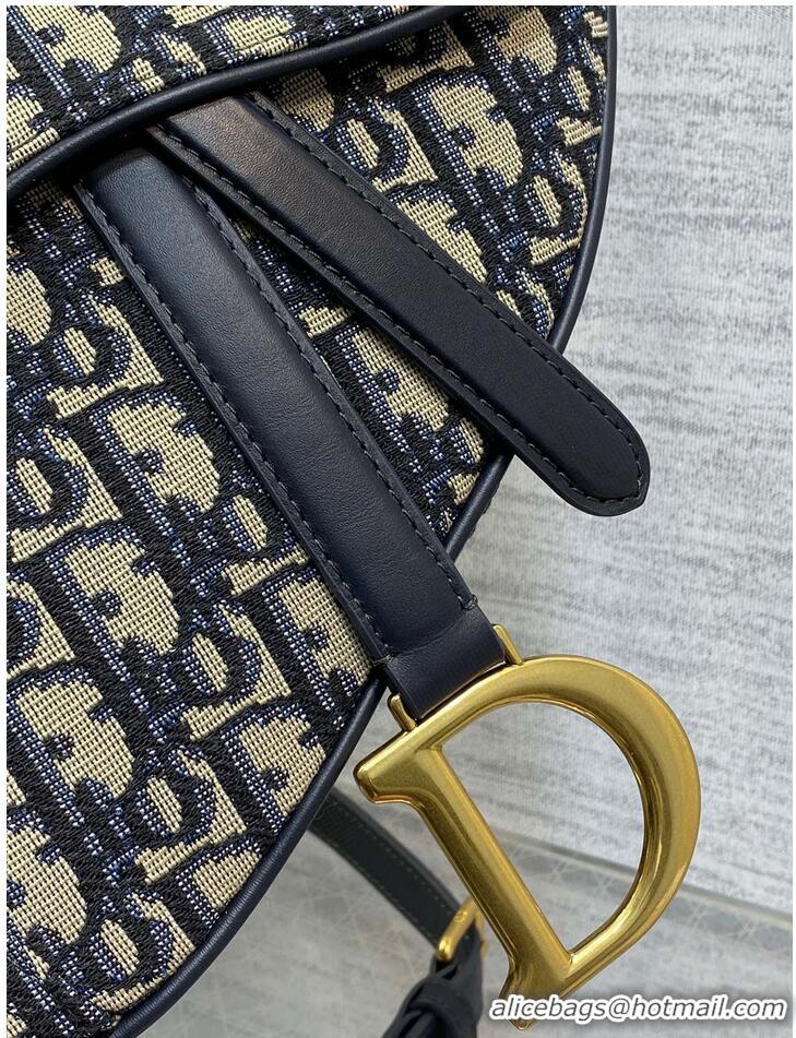 Top Quality Dior Saddle Bag with Strap Oblique Jacquard M0488 Blue