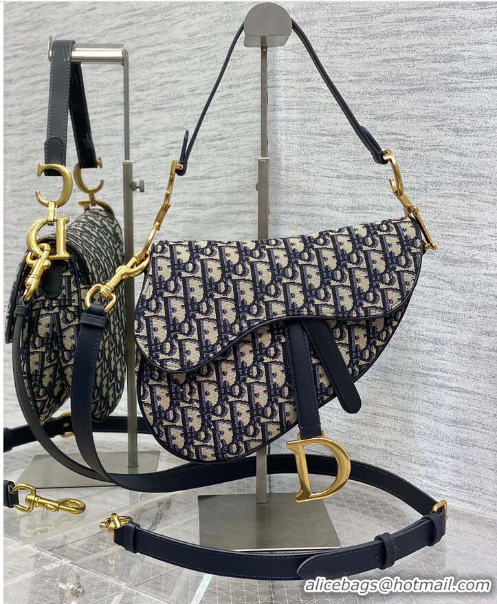 Top Quality Dior Saddle Bag with Strap Oblique Jacquard M0488 Blue