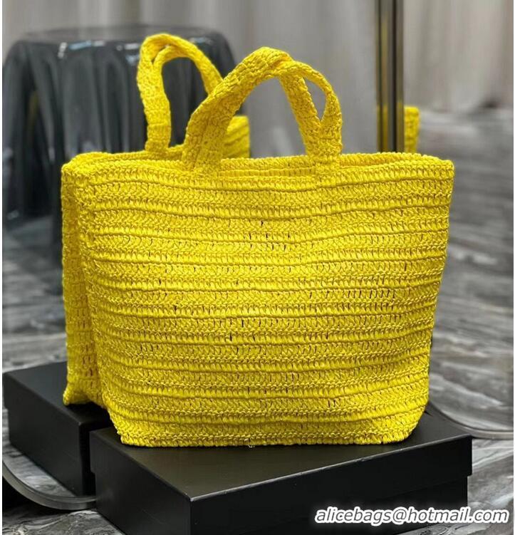 Good Product SAINT LAUREN IN CROCHET RAFFIA AND SMOOTH LEATHER Y600064 yellow