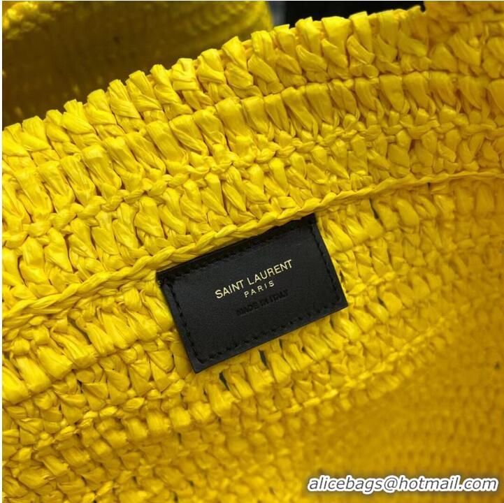 Good Product SAINT LAUREN IN CROCHET RAFFIA AND SMOOTH LEATHER Y600064 yellow