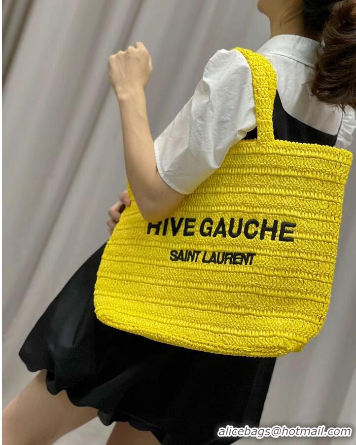 Good Product SAINT LAUREN IN CROCHET RAFFIA AND SMOOTH LEATHER Y600064 yellow