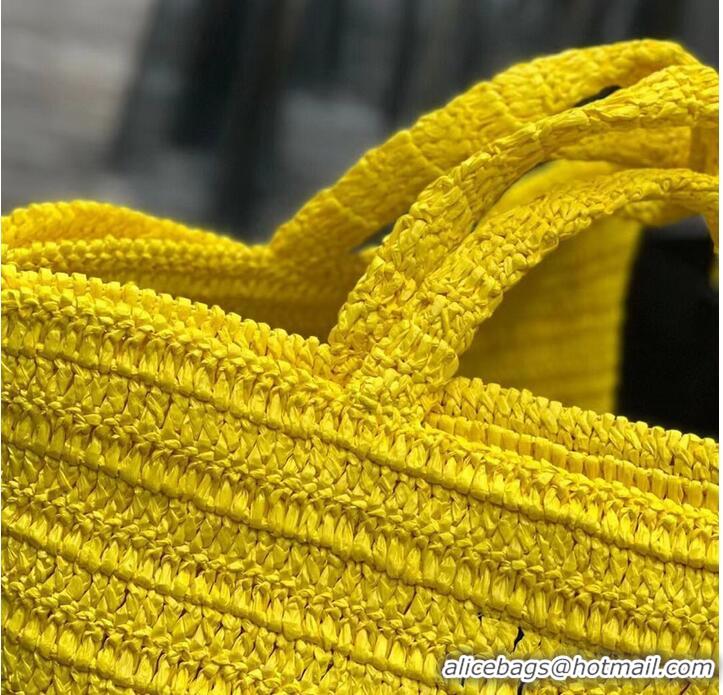 Good Product SAINT LAUREN IN CROCHET RAFFIA AND SMOOTH LEATHER Y600064 yellow