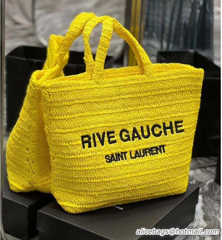 Good Product SAINT LAUREN IN CROCHET RAFFIA AND SMOOTH LEATHER Y600064 yellow