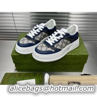 Classic Hot Gucci GG Canvas and Leather Sneakers Navy Blue 092166