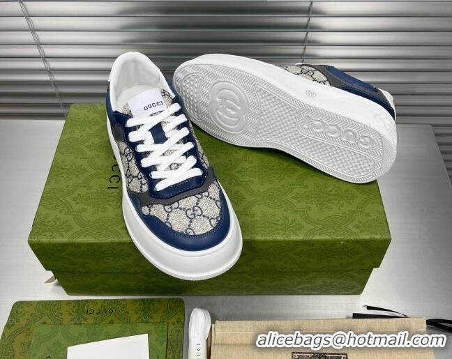 Classic Hot Gucci GG Canvas and Leather Sneakers Navy Blue 092166