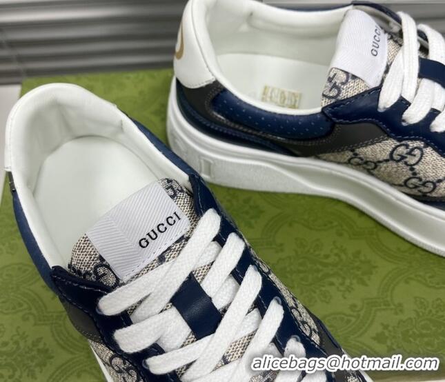 Classic Hot Gucci GG Canvas and Leather Sneakers Navy Blue 092166