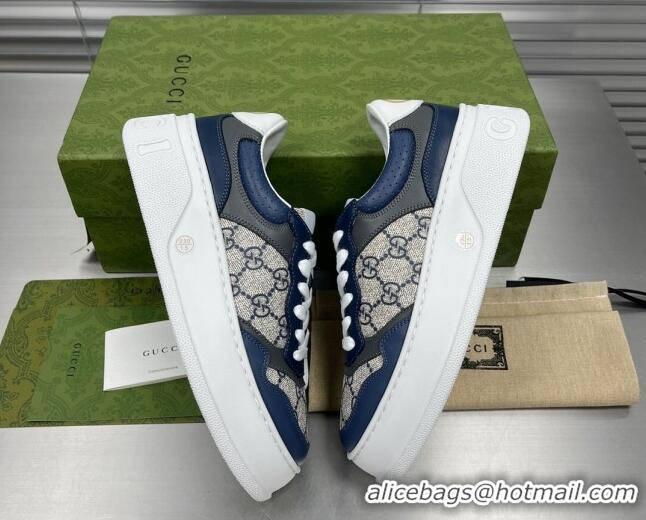 Classic Hot Gucci GG Canvas and Leather Sneakers Navy Blue 092166