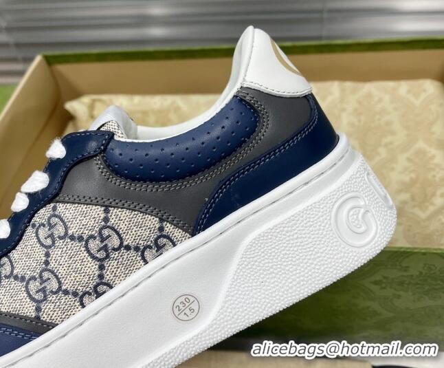 Classic Hot Gucci GG Canvas and Leather Sneakers Navy Blue 092166