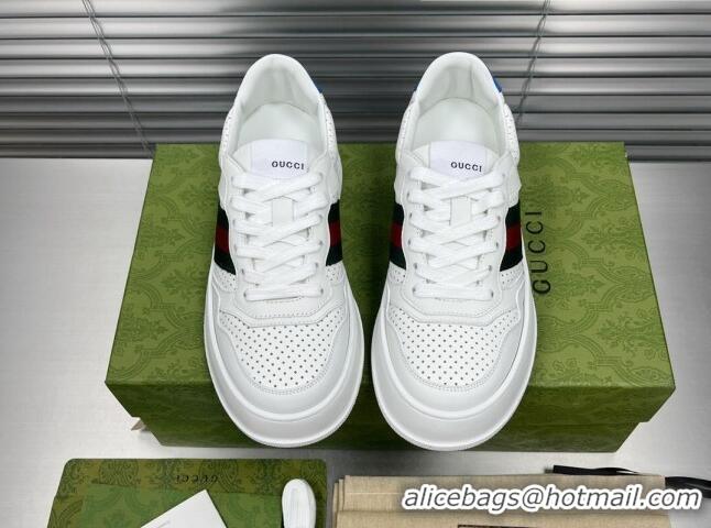 Low Price Gucci GG Leather Sneakers White/Web 092168