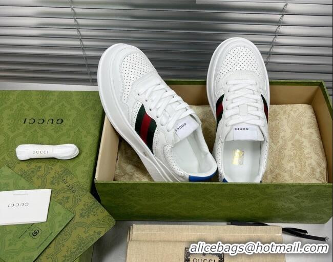 Low Price Gucci GG Leather Sneakers White/Web 092168