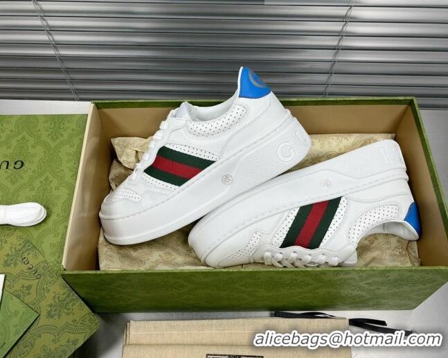 Low Price Gucci GG Leather Sneakers White/Web 092168