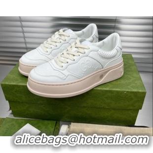 Shop Duplicate Gucci GG Canvas and Leather Sneakers White/Nude 092169