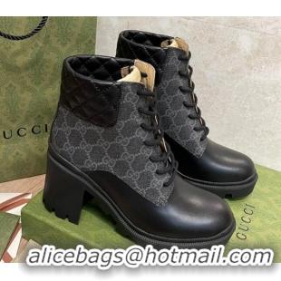 Unique Style Gucci GG Canvas and Leather Lace-up Ankle Boots 9cm Black 092174