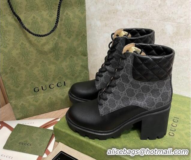 Unique Style Gucci GG Canvas and Leather Lace-up Ankle Boots 9cm Black 092174