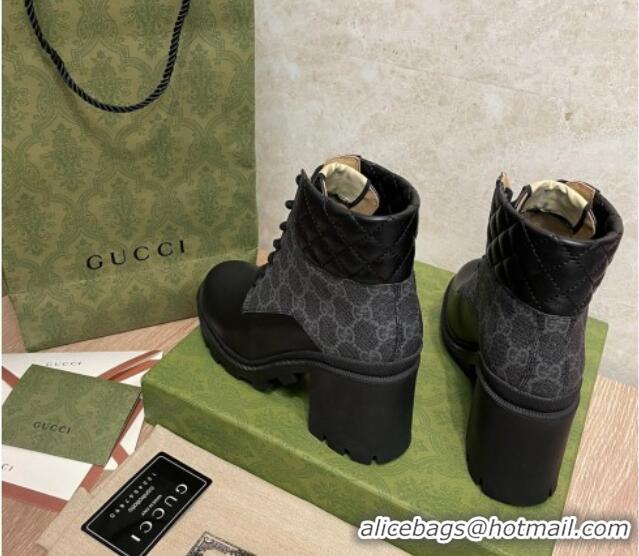 Unique Style Gucci GG Canvas and Leather Lace-up Ankle Boots 9cm Black 092174