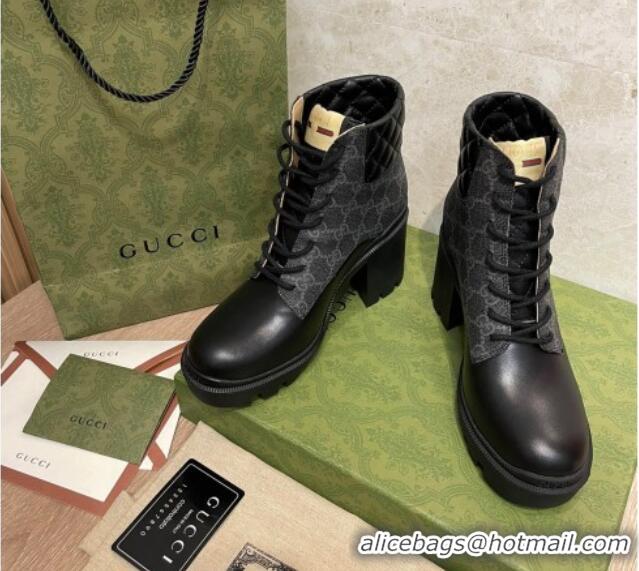 Unique Style Gucci GG Canvas and Leather Lace-up Ankle Boots 9cm Black 092174