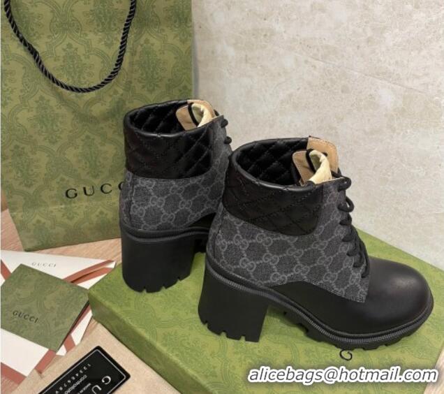 Unique Style Gucci GG Canvas and Leather Lace-up Ankle Boots 9cm Black 092174