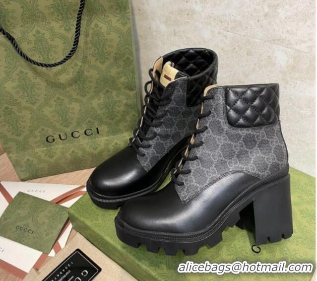 Unique Style Gucci GG Canvas and Leather Lace-up Ankle Boots 9cm Black 092174