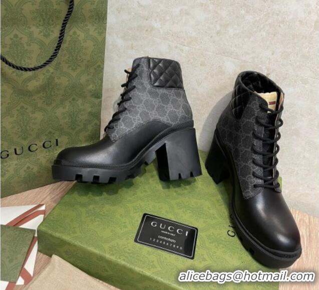 Unique Style Gucci GG Canvas and Leather Lace-up Ankle Boots 9cm Black 092174