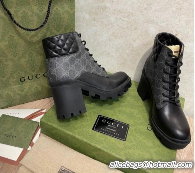 Unique Style Gucci GG Canvas and Leather Lace-up Ankle Boots 9cm Black 092174