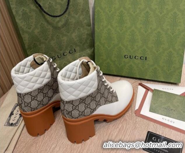 Good Quality Gucci GG Canvas and Leather Lace-up Ankle Boots 9cm White 092175