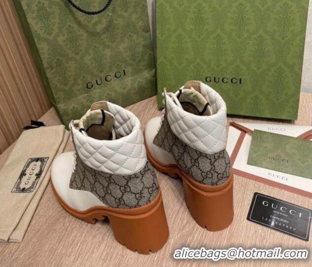 Good Quality Gucci GG Canvas and Leather Lace-up Ankle Boots 9cm White 092175