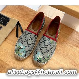 Top Design Gucci Flora Print GG Canvas Espadrilles Blue 01013